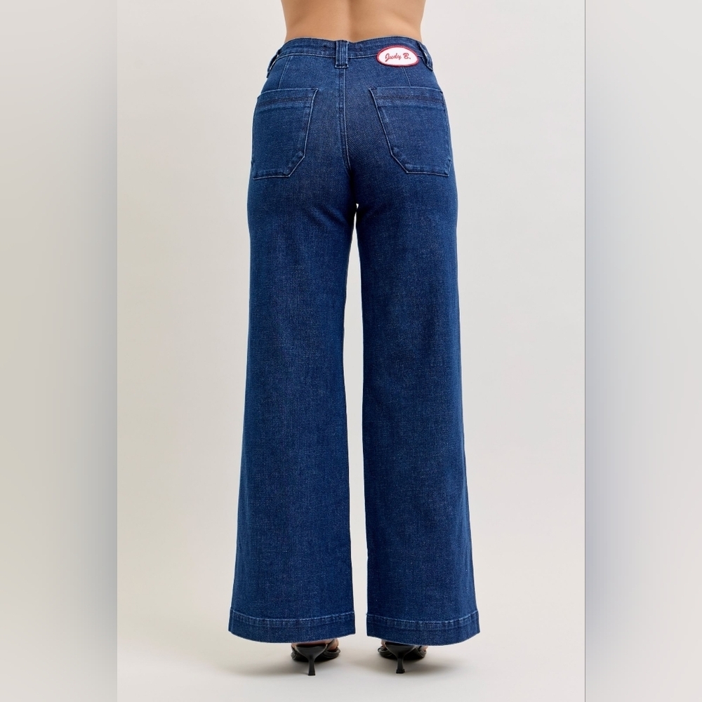Judy Blue HR Dark Wash Retro Wide Leg Jeans Patch Pocket Wrap Seam Various NEW - Picture 9 of 10